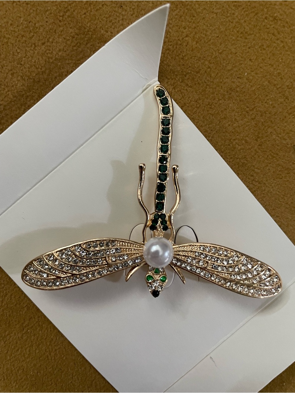 Dragonfly Brooch Rhinestones and Pearl